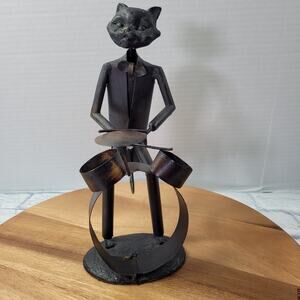 Pier One Imports Metal Jazz Cat Drummer Sculpture Bowtie